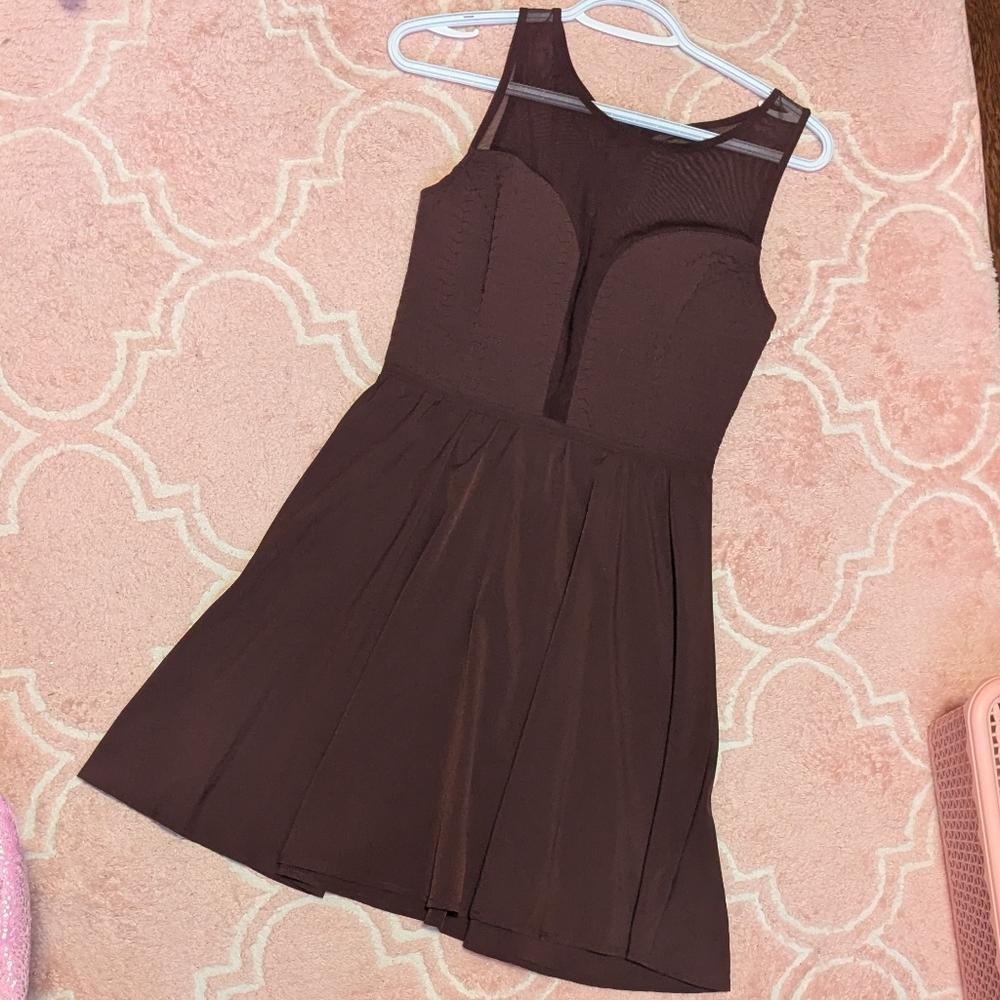 Dynamite Deep Purple Sleeveless Fit-and-Flare Skater Dress. Mesh Top XS